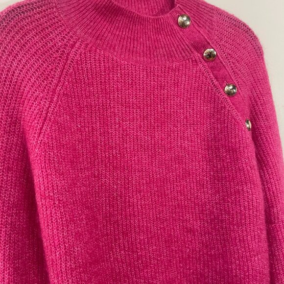 EUC Sezane Trudy Wool Mohair Button Detail Sweater Hot Pink XS - Picture 5 of 9
